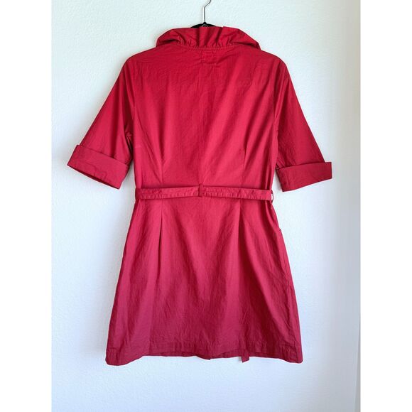 Anthropologie Little Yellow Button With a Flourish Ruffle Neck Red Shirt Dress - Picture 6 of 14